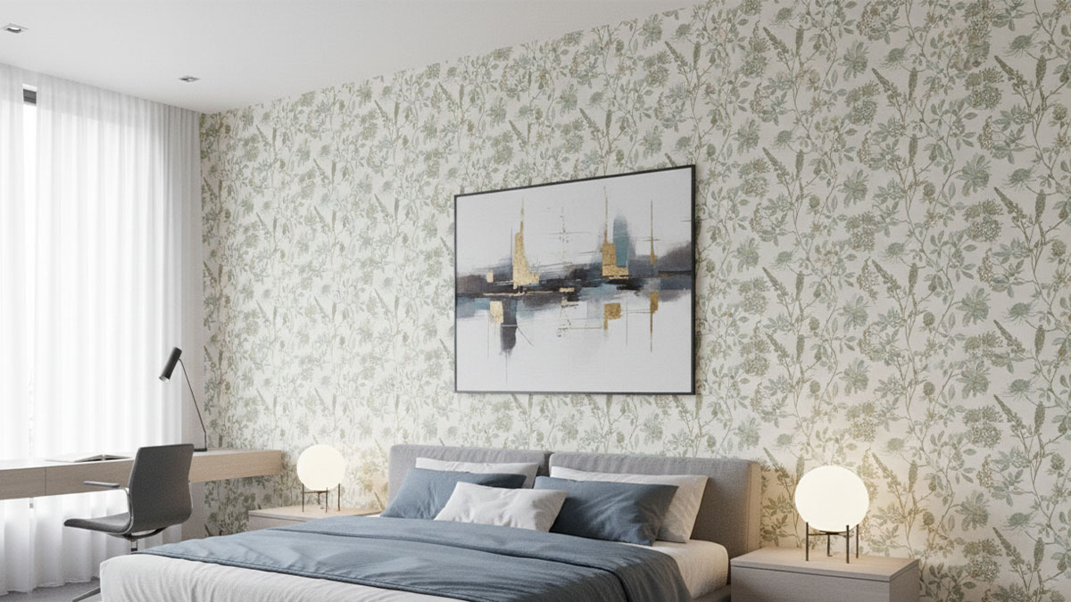 Chambre moderne avec papier peint intissé